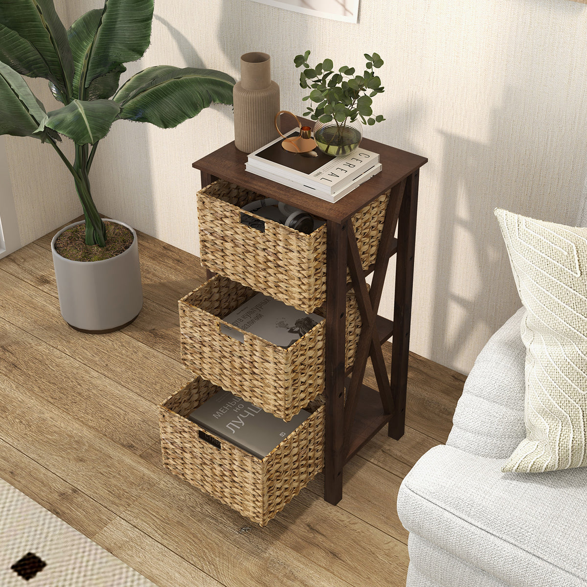 4-Tier Nightstand with Seagrass Baskets, White