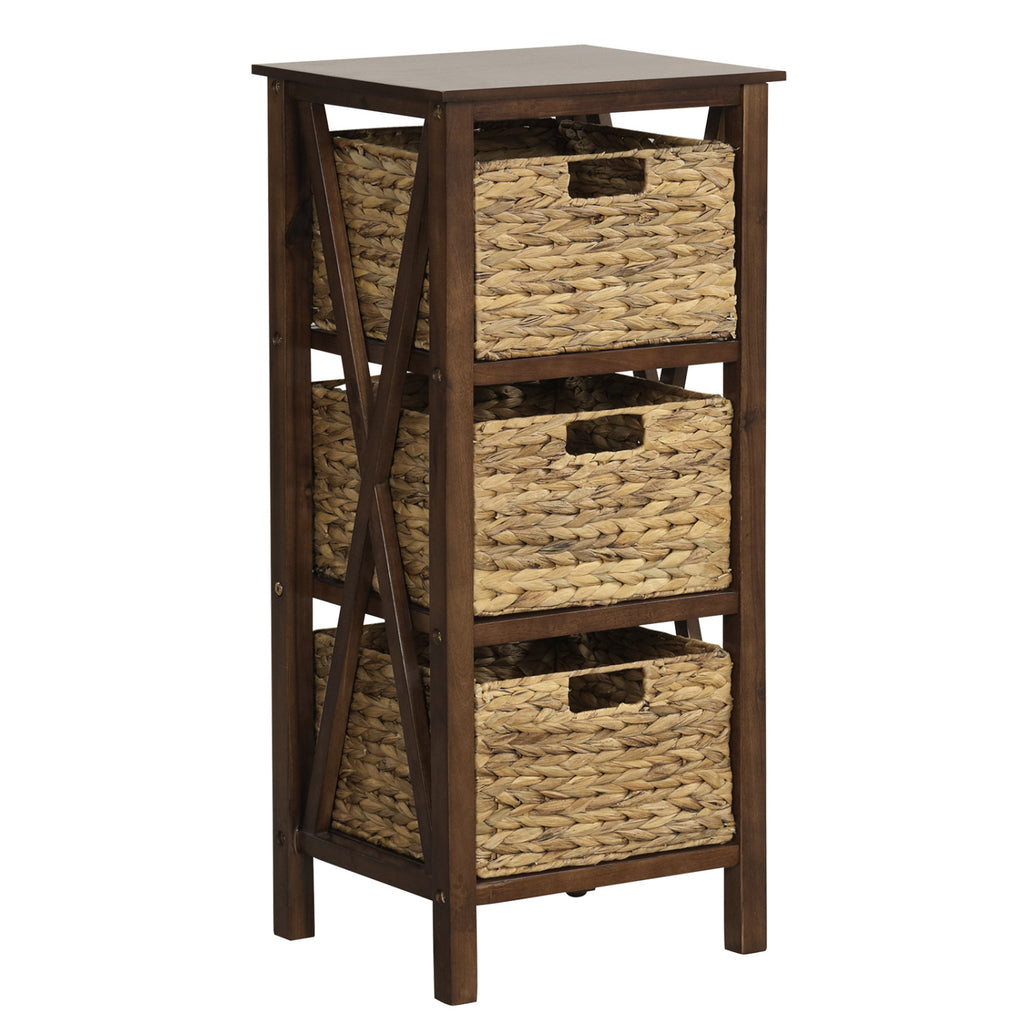 4-Tier Nightstand with Seagrass Baskets, White