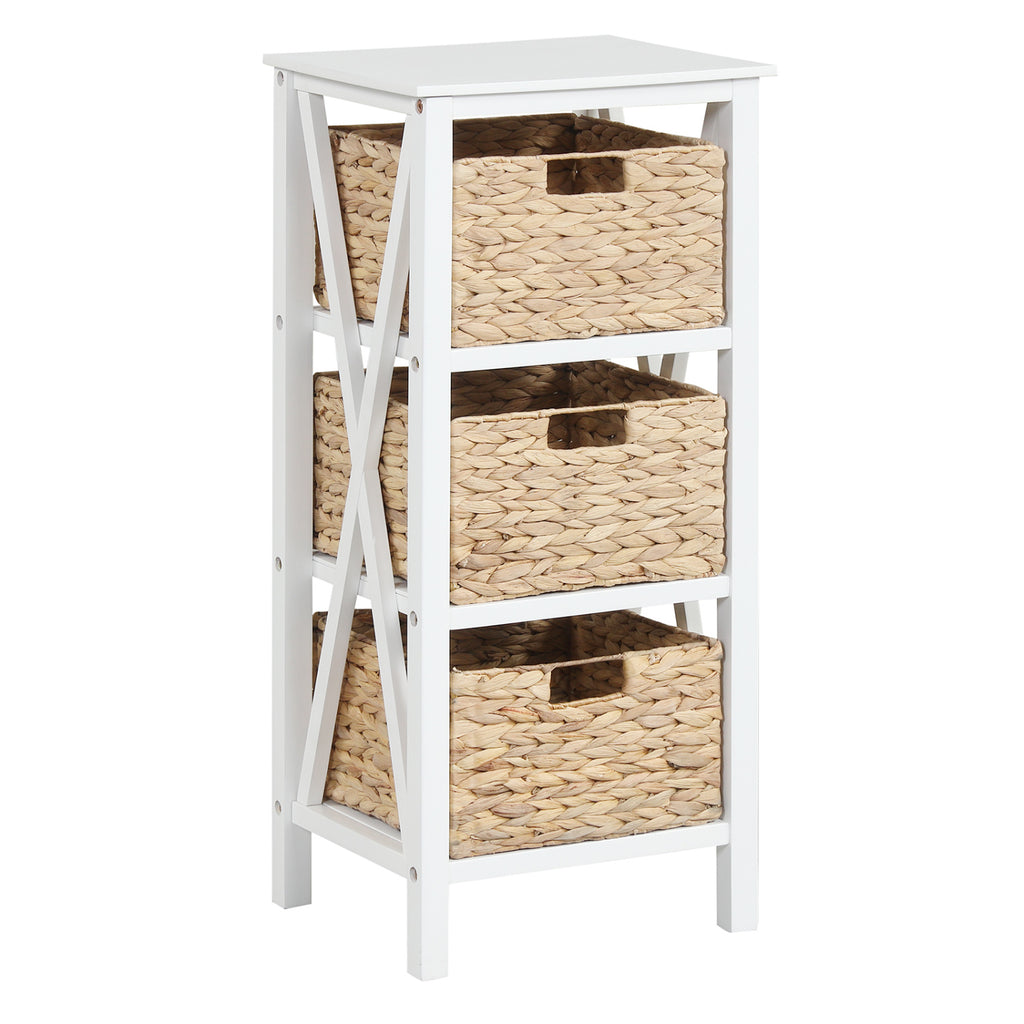 4-Tier Nightstand with Seagrass Baskets, White