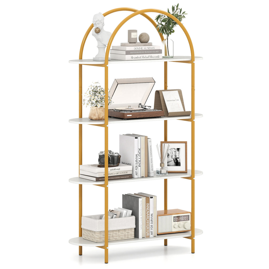 4-Tier Open Bookcase with Metal Frame – White & Golden