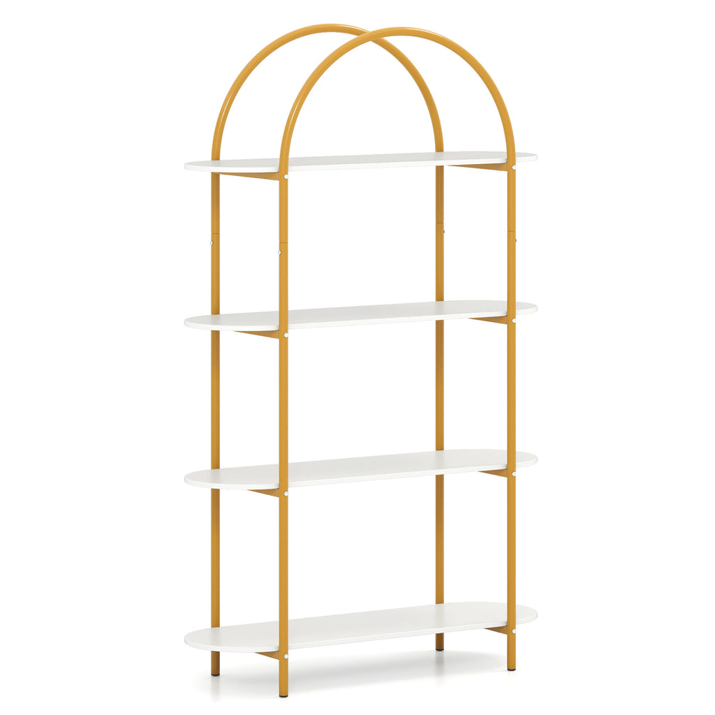 4-Tier Open Bookcase with Metal Frame – White & Golden