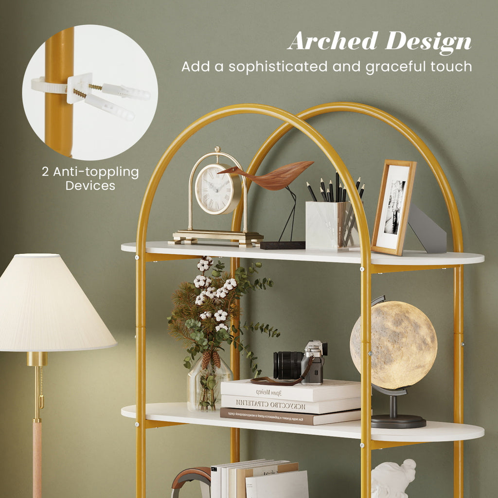 4-Tier Open Bookcase with Metal Frame – White & Golden