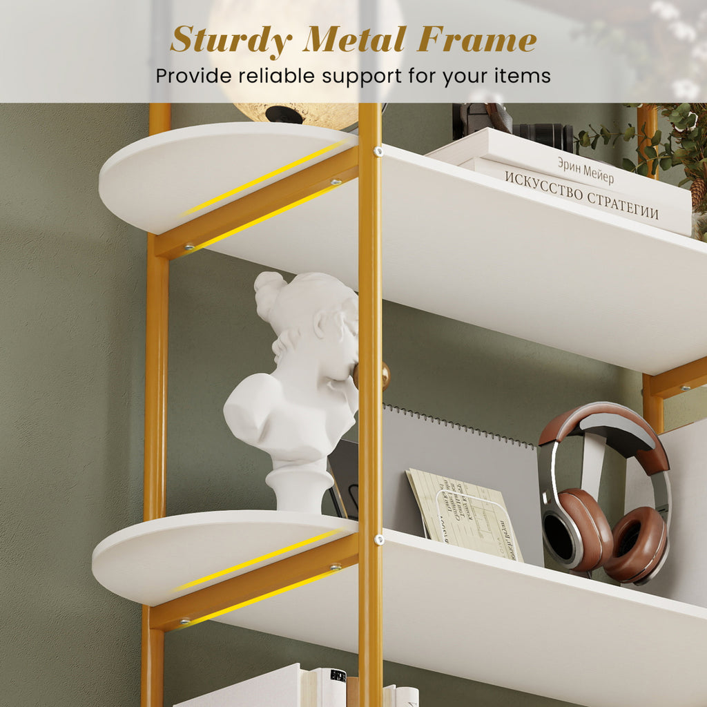 4-Tier Open Bookcase with Metal Frame – White & Golden