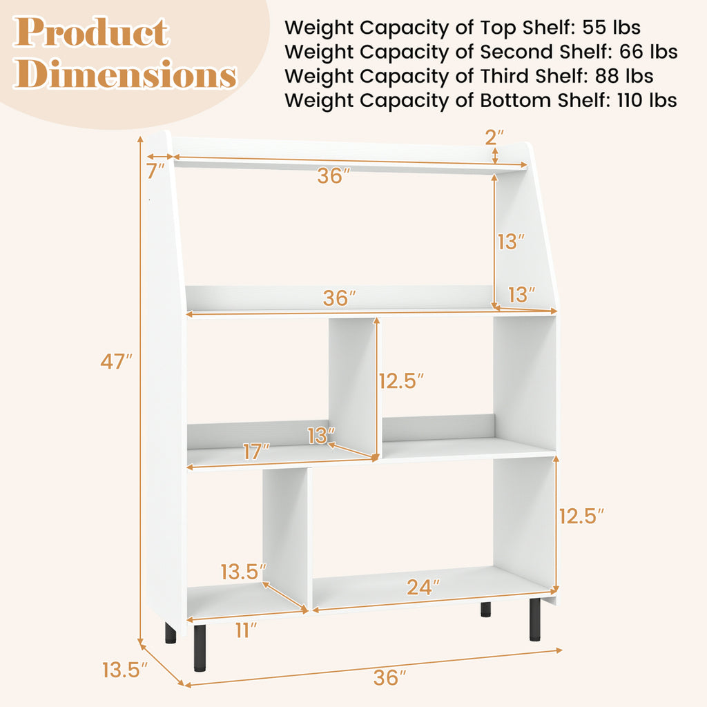 4-Tier Open Bookcase with Anti-Tipping Kit - White