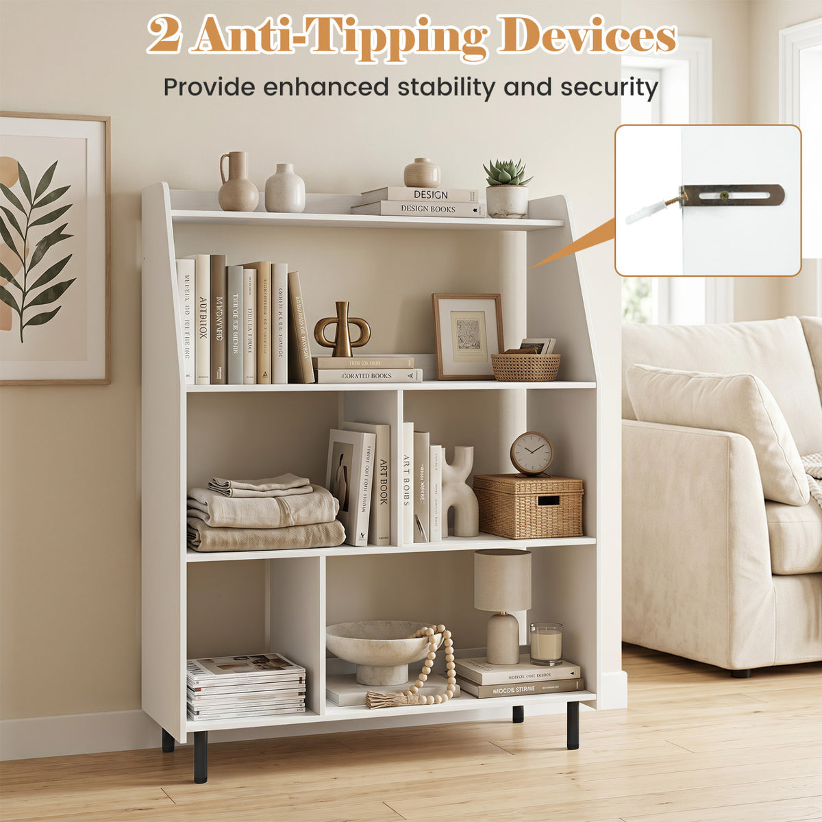 4-Tier Open Bookcase with Anti-Tipping Kit - White