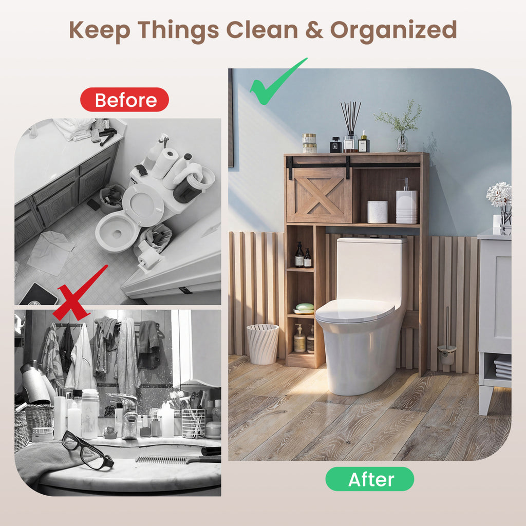 4-Tier Over The Toilet Storage Cabinet with Sliding Barn Door and