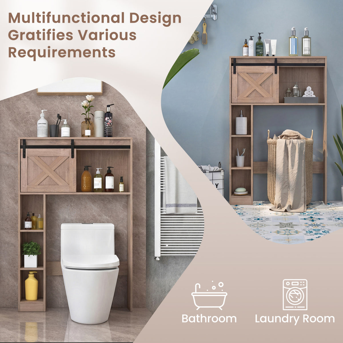 4-Tier Over The Toilet Storage Cabinet with Sliding Barn Door and