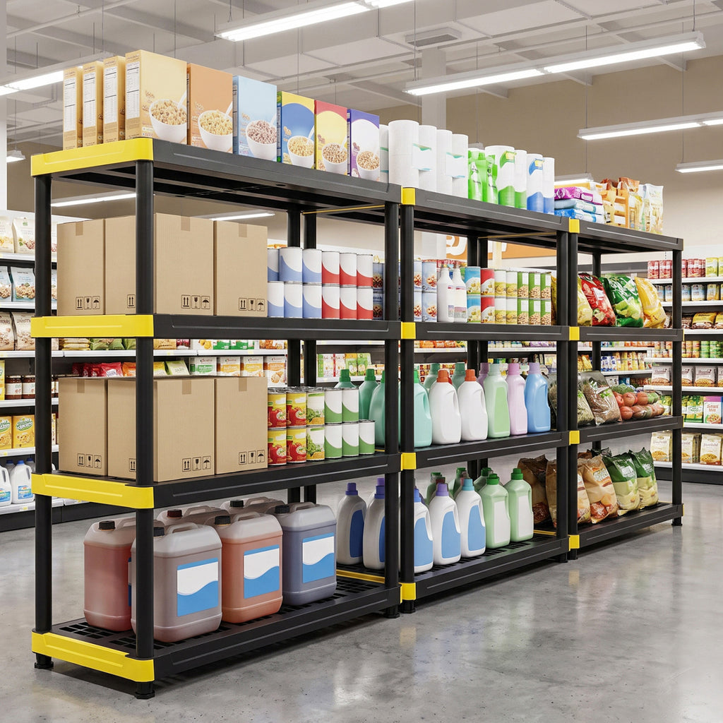 4-Tier Plastic Storage Shelf Heavy-Duty Utility Rack Freestanding