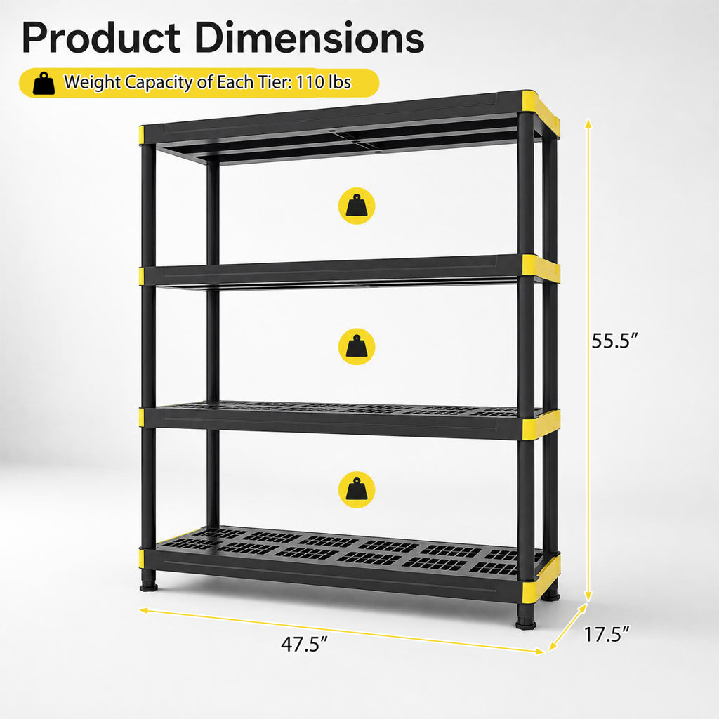 4-Tier Plastic Storage Shelf Heavy-Duty Utility Rack Freestanding