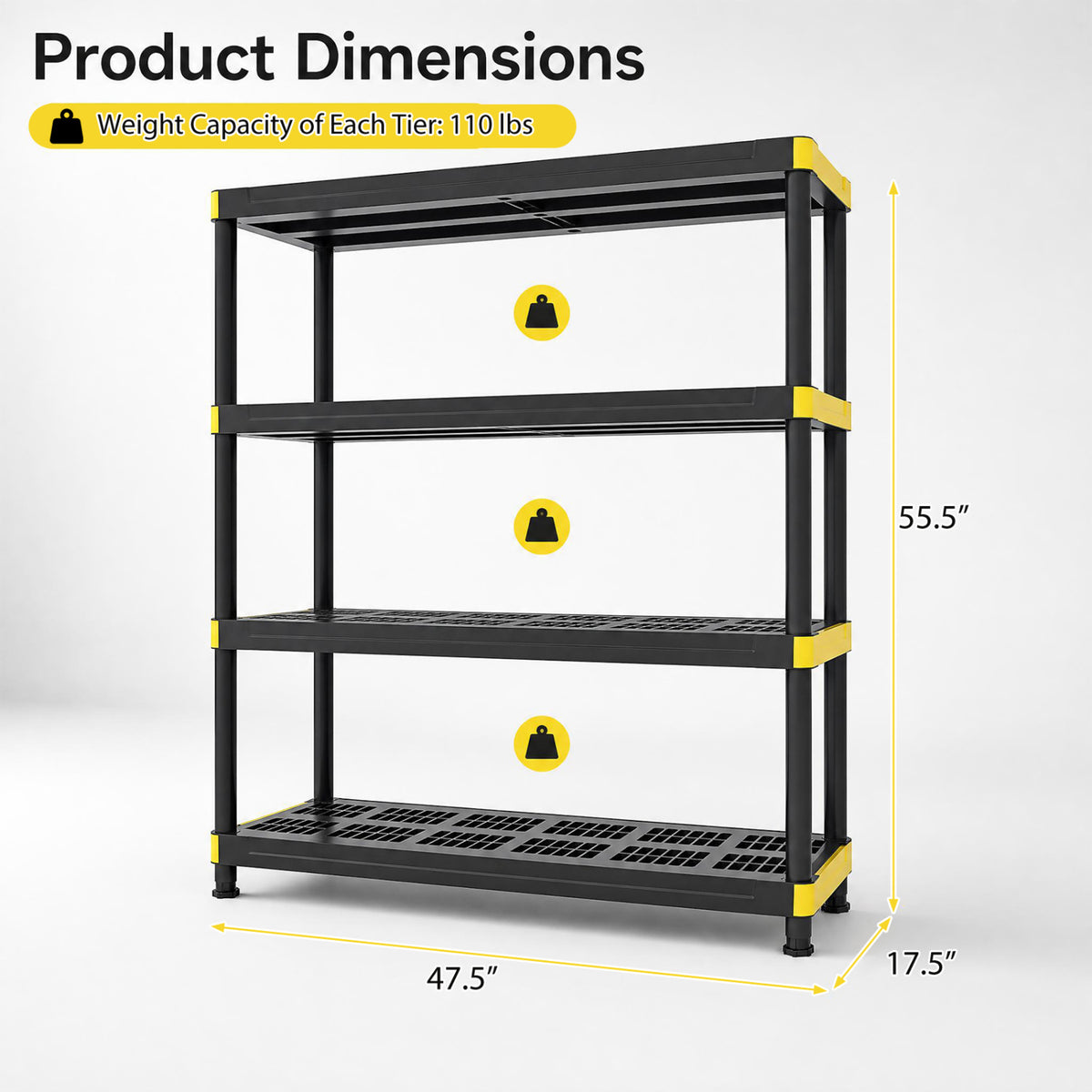 4-Tier Plastic Storage Shelf Heavy-Duty Utility Rack Freestanding