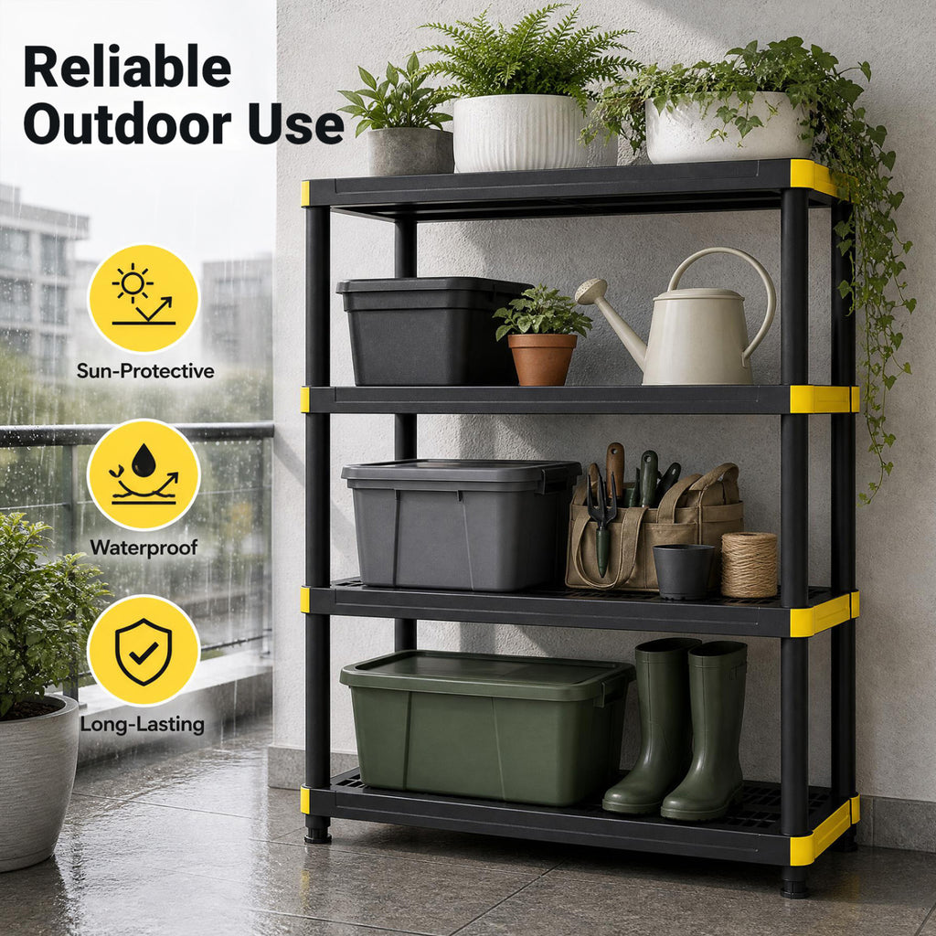 4-Tier Plastic Storage Shelf Heavy-Duty Utility Rack Freestanding