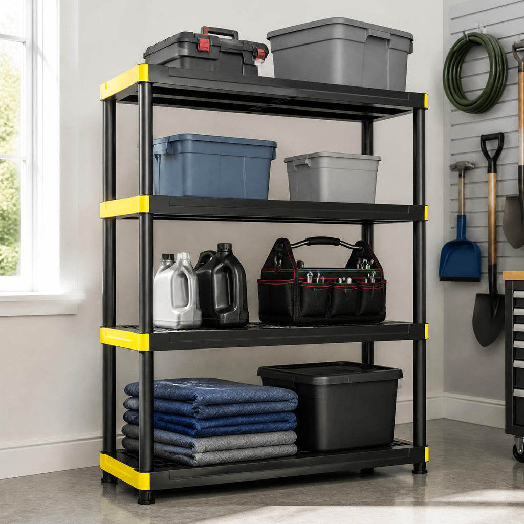 4-Tier Plastic Storage Shelf Heavy-Duty Utility Rack Freestanding