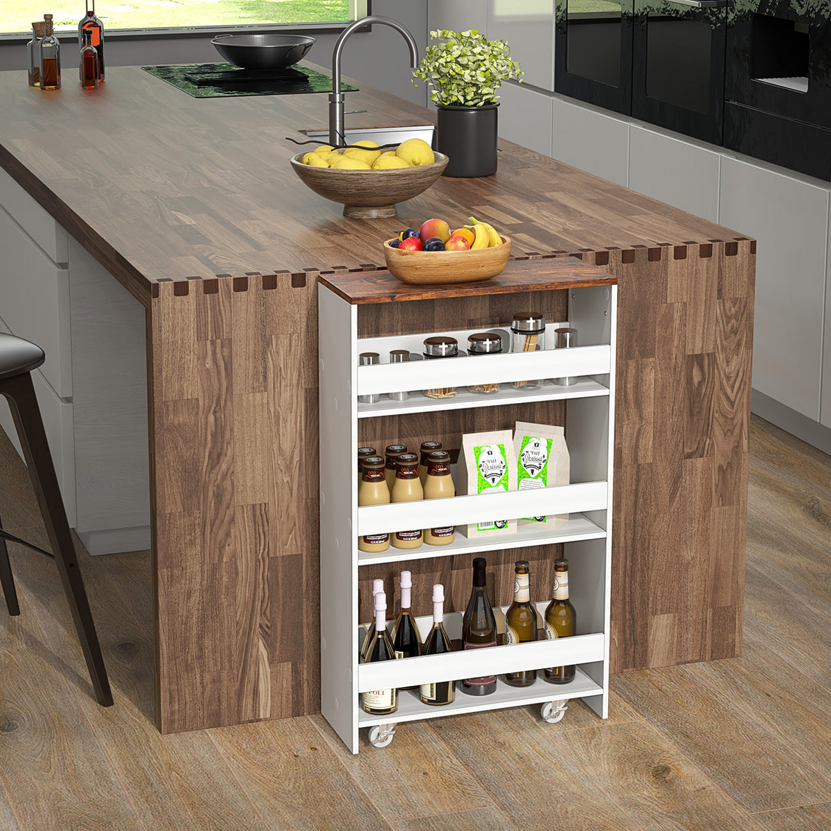 4-Tier Rolling Storage Cart with Open Shelves - Gray
