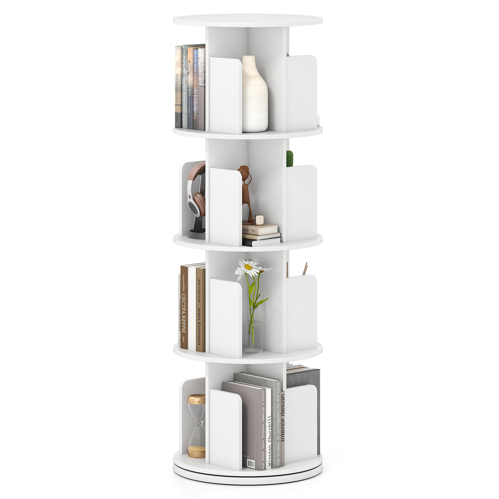 4-Tier Rotating Bookshelf 360° Display Rack - White
