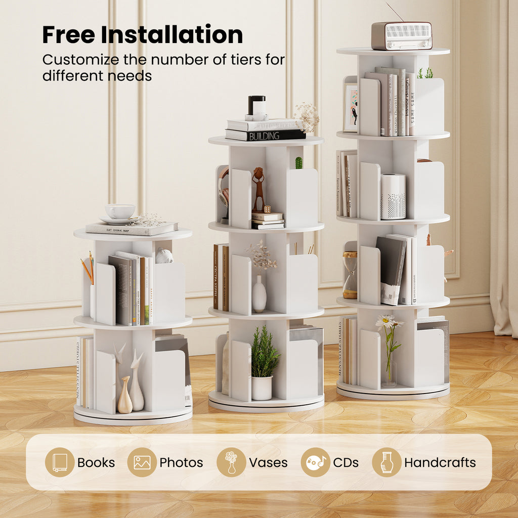 4-Tier Rotating Bookshelf 360° Display Rack - White
