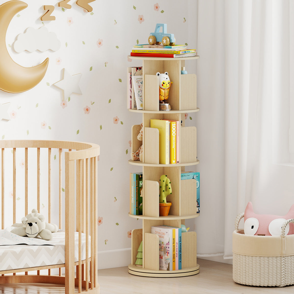 4-Tier Rotating Bookshelf 360° Display Rack - White