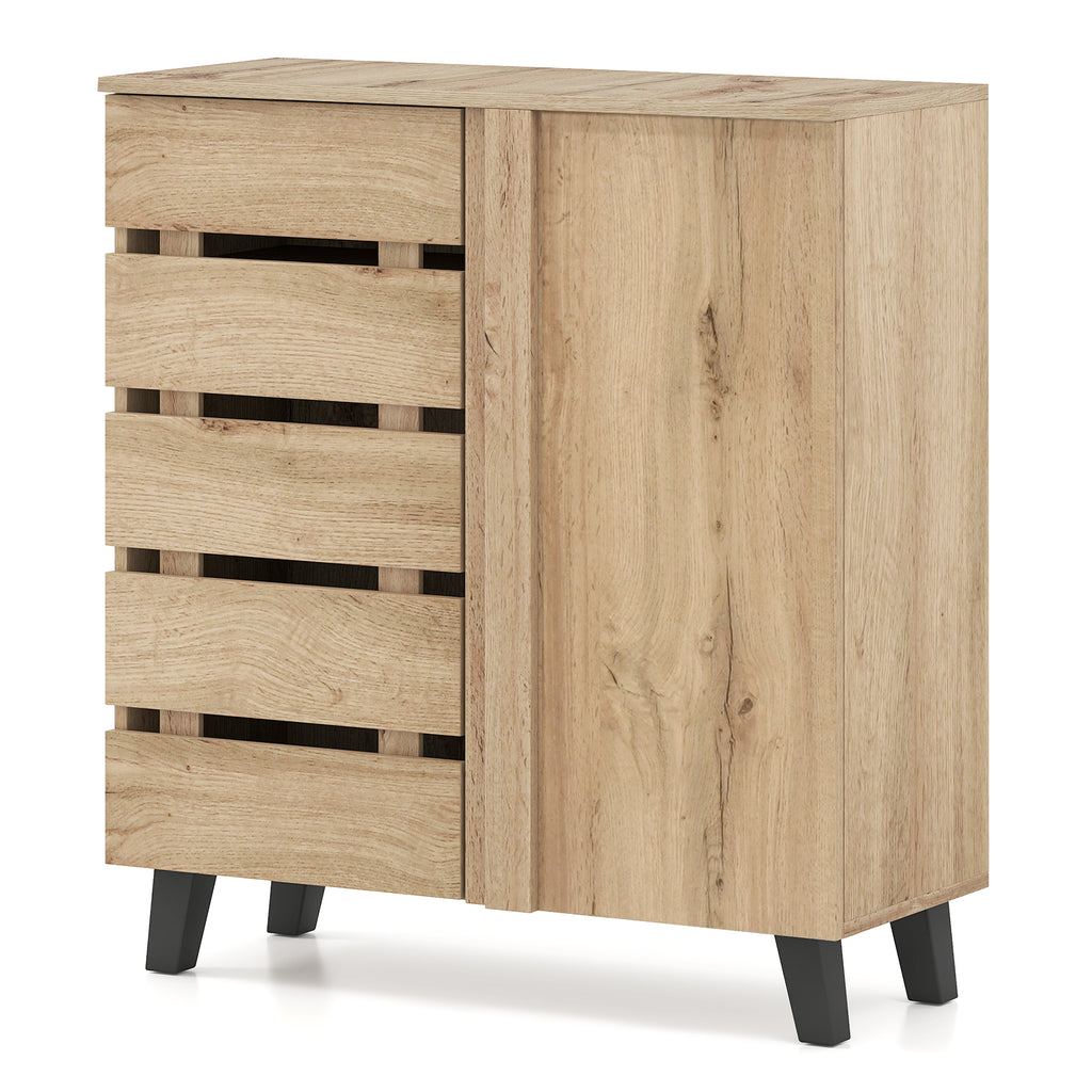 4-Tier Shoe Cabinet with Louvered Door - Natural Wood