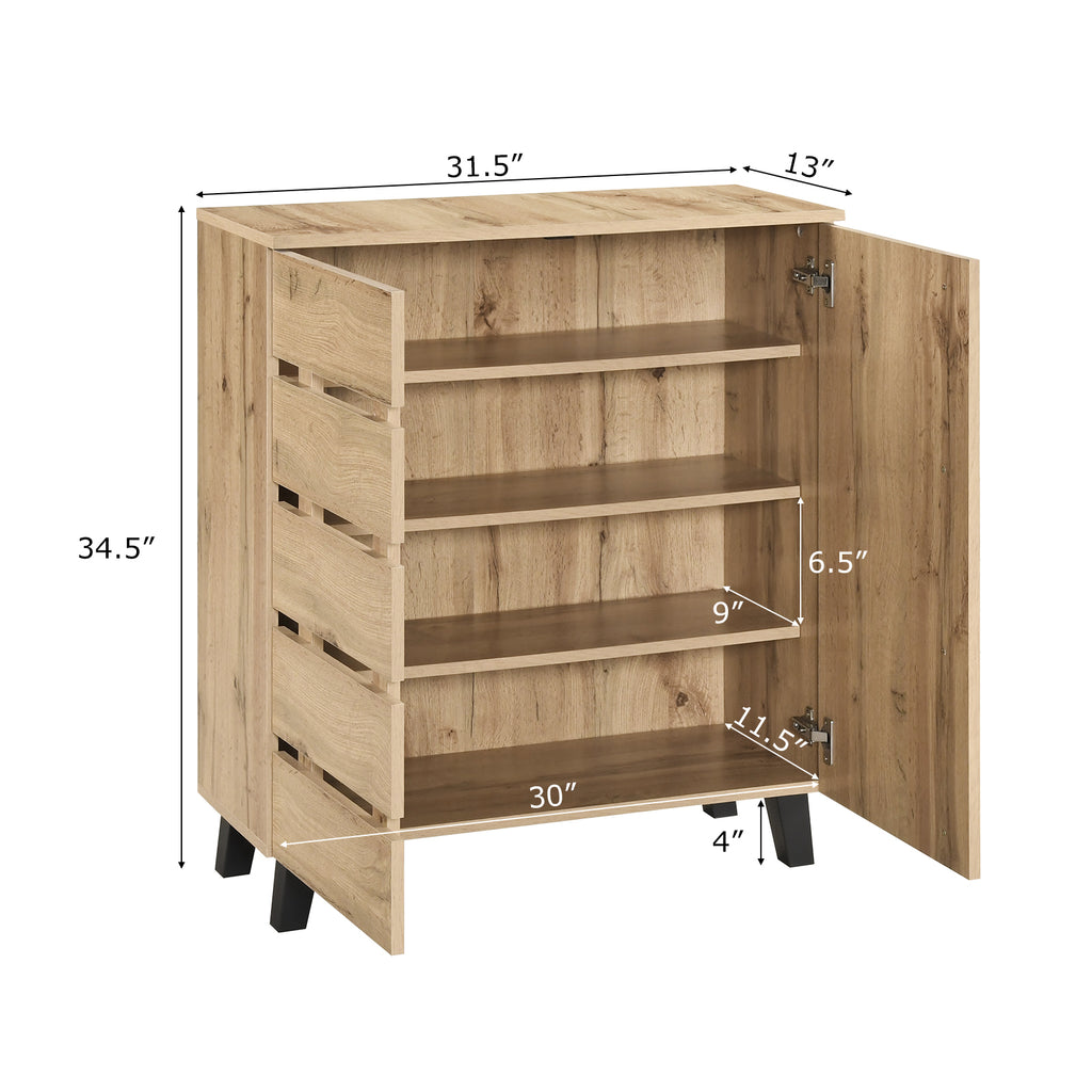 4-Tier Shoe Cabinet with Louvered Door - Natural Wood