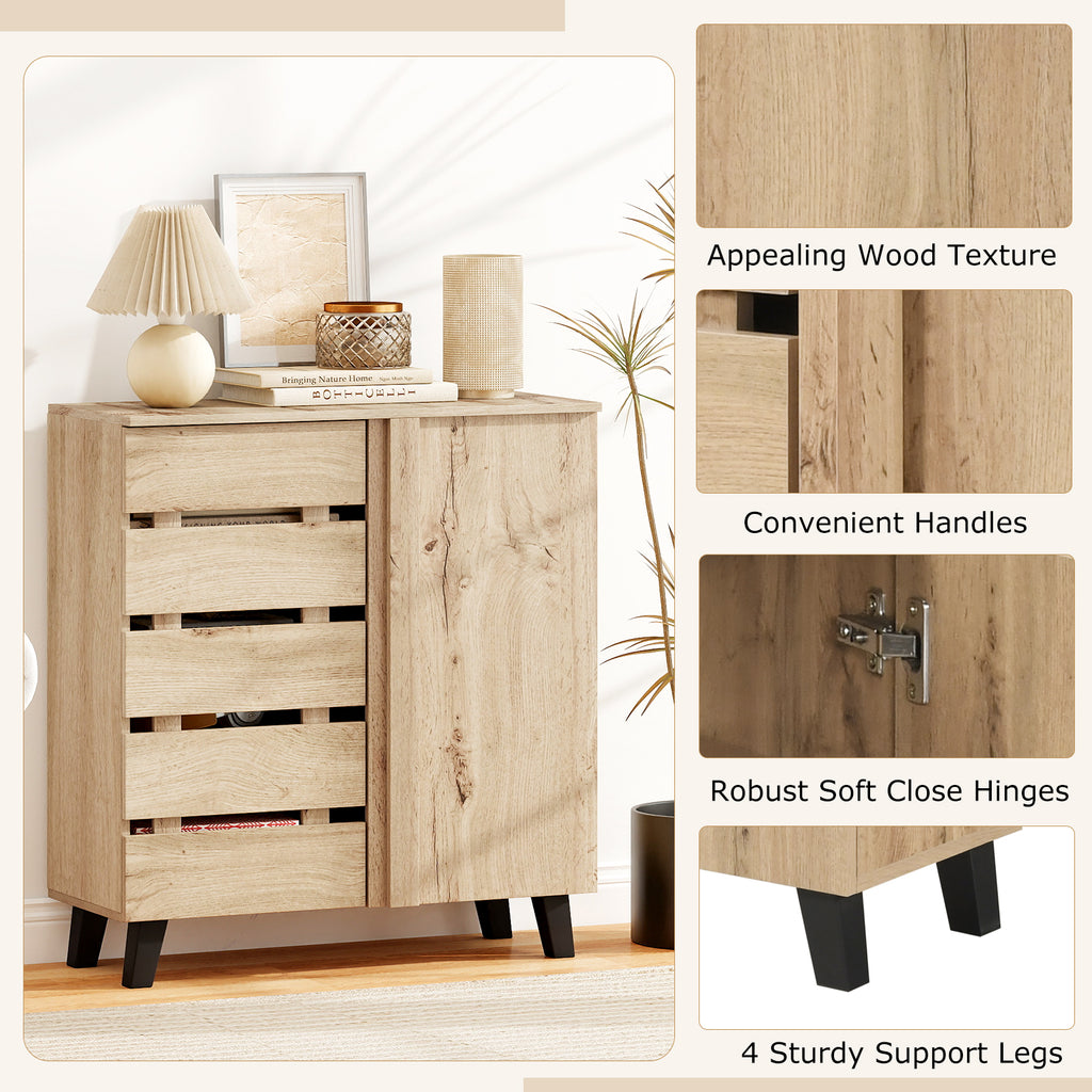 4-Tier Shoe Cabinet with Louvered Door - Natural Wood