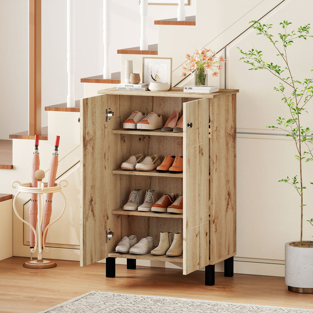4-Tier Shoe Organizer with Removable Shelves - Natural