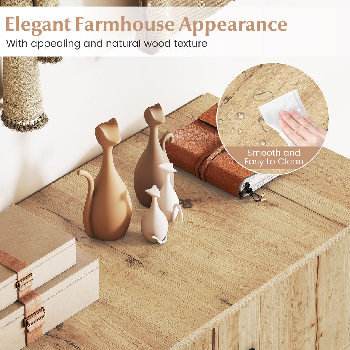 4-Tier Shoe Organizer with Removable Shelves - Natural