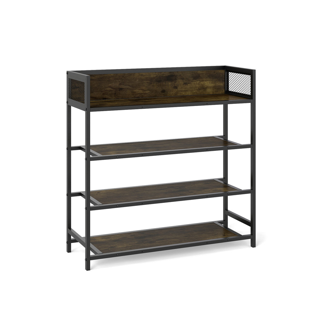 4-Tier Shoe Rack with Metal Frame, Rustic Brown