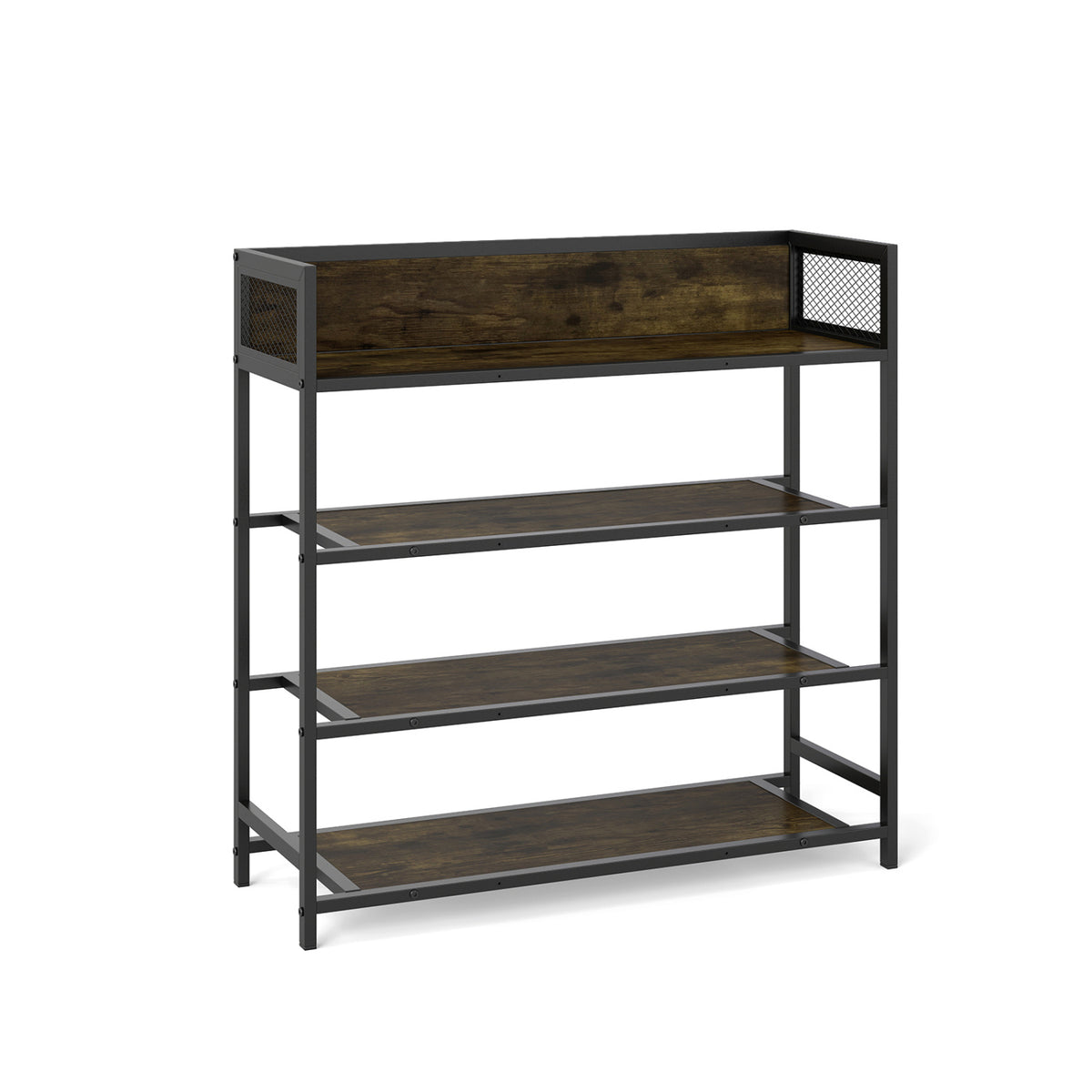 4-Tier Shoe Rack with Metal Frame, Rustic Brown