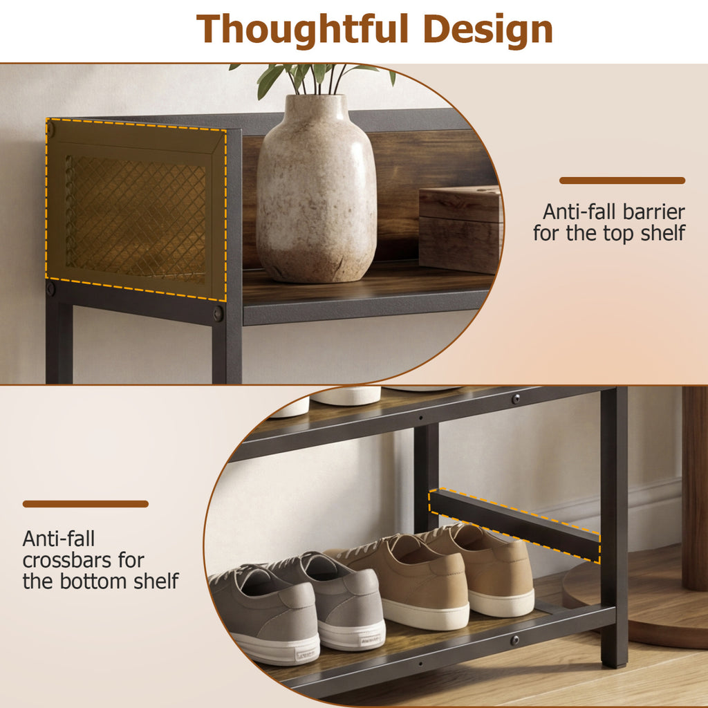 4-Tier Shoe Rack with Metal Frame, Rustic Brown