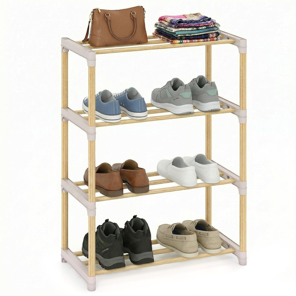 4-Tier Solid Wood Shoe Rack, Gray