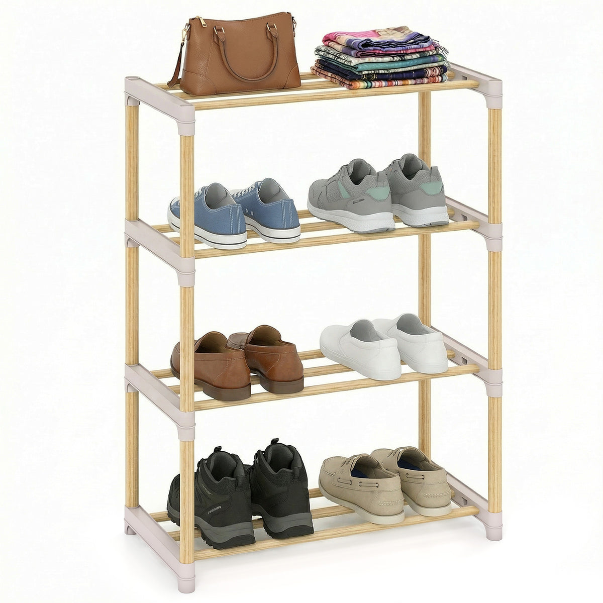 4-Tier Solid Wood Shoe Rack, Gray