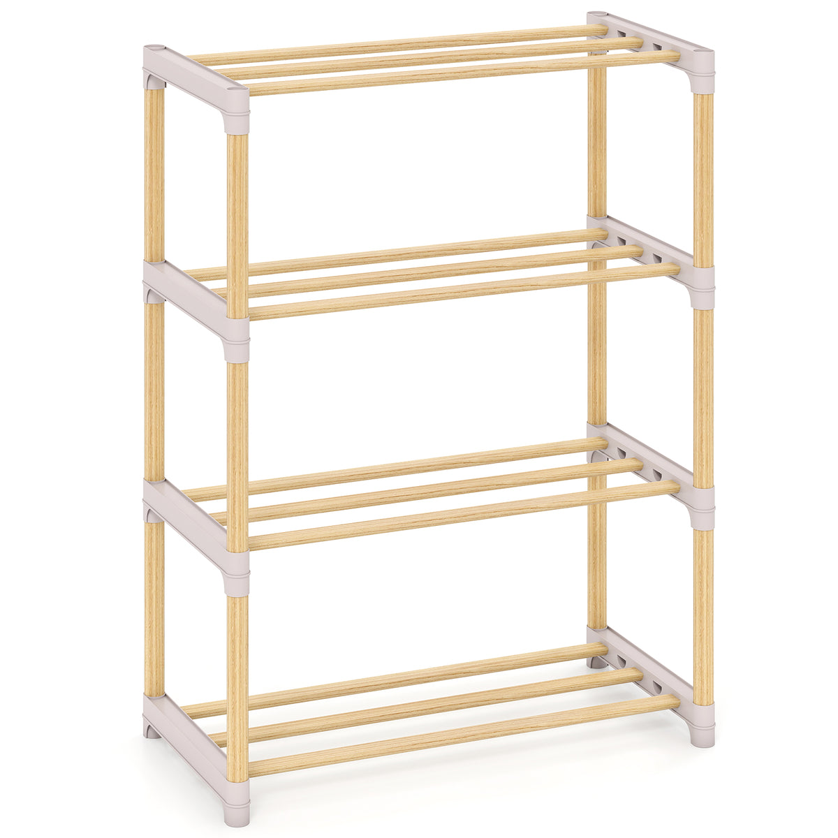 4-Tier Solid Wood Shoe Rack, Gray