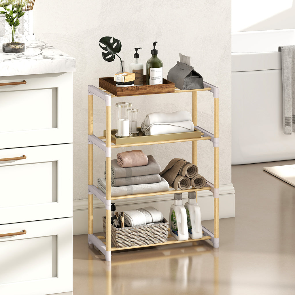 4-Tier Solid Wood Shoe Rack, Gray