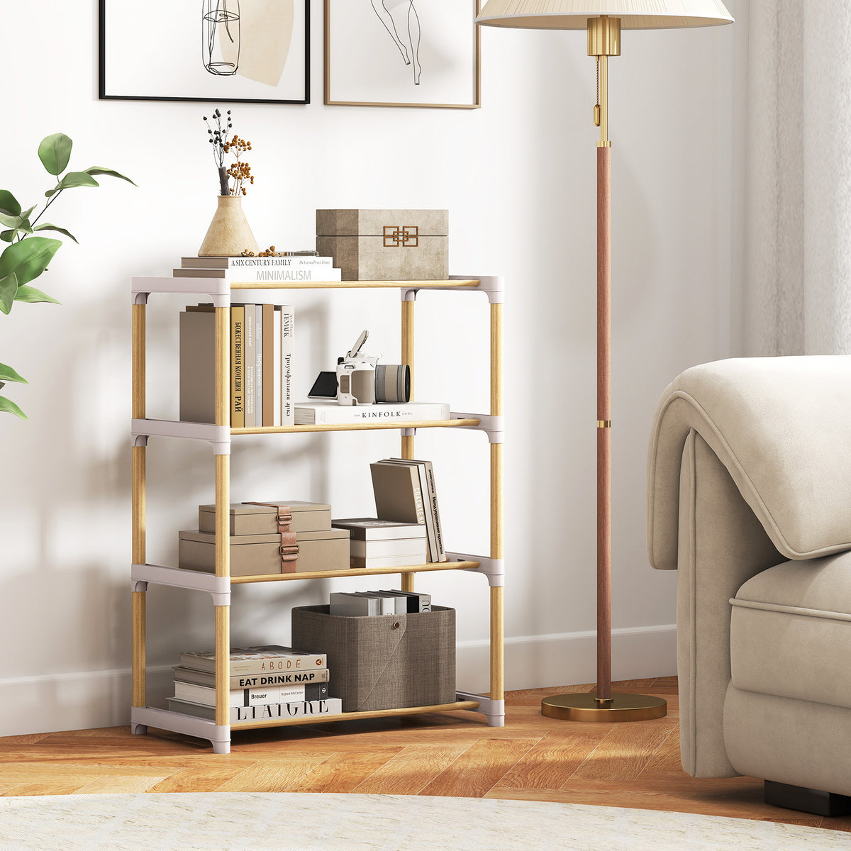4-Tier Solid Wood Shoe Rack, Gray