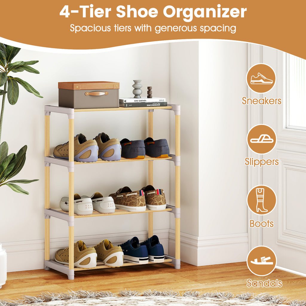 4-Tier Solid Wood Shoe Rack, Gray
