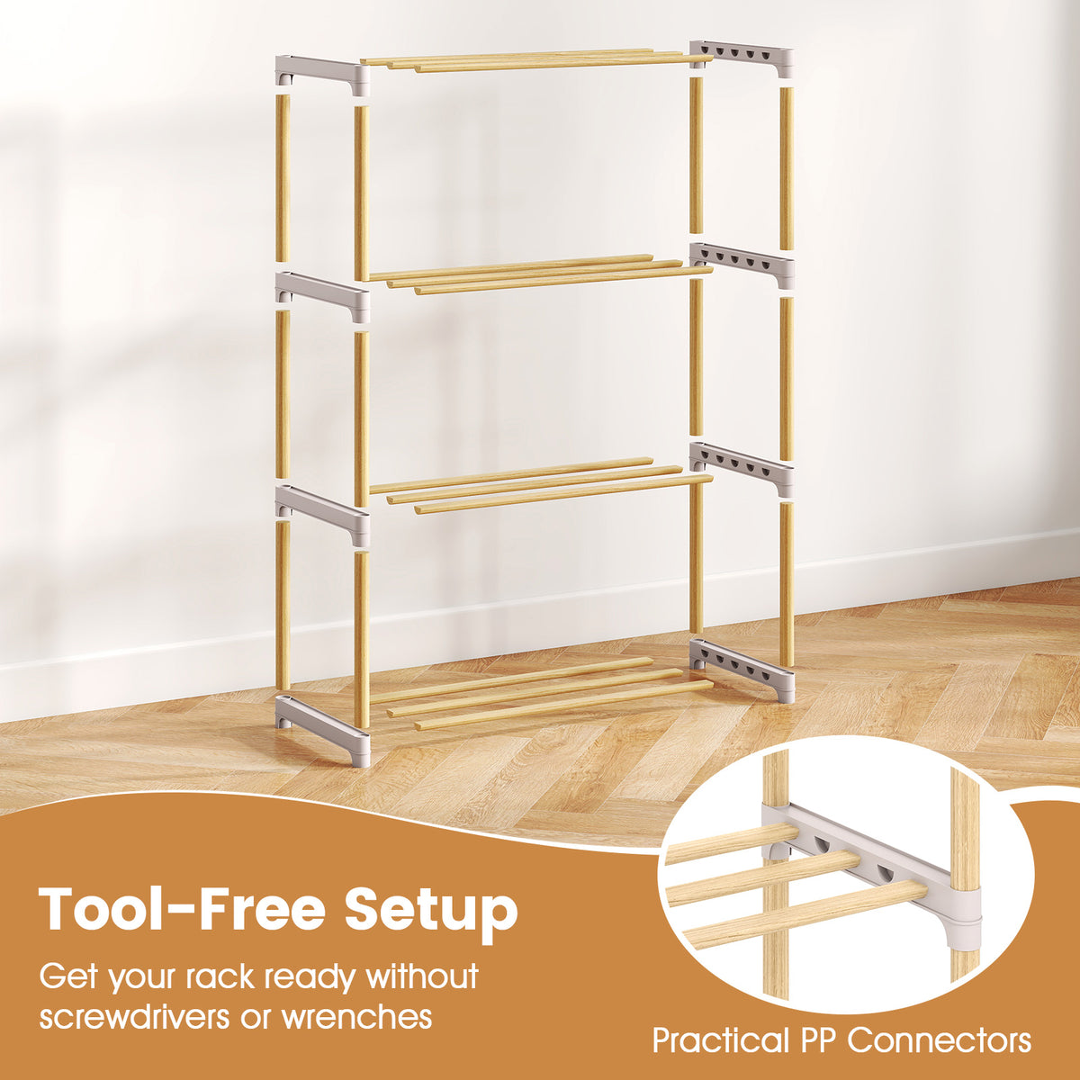 4-Tier Solid Wood Shoe Rack, Gray