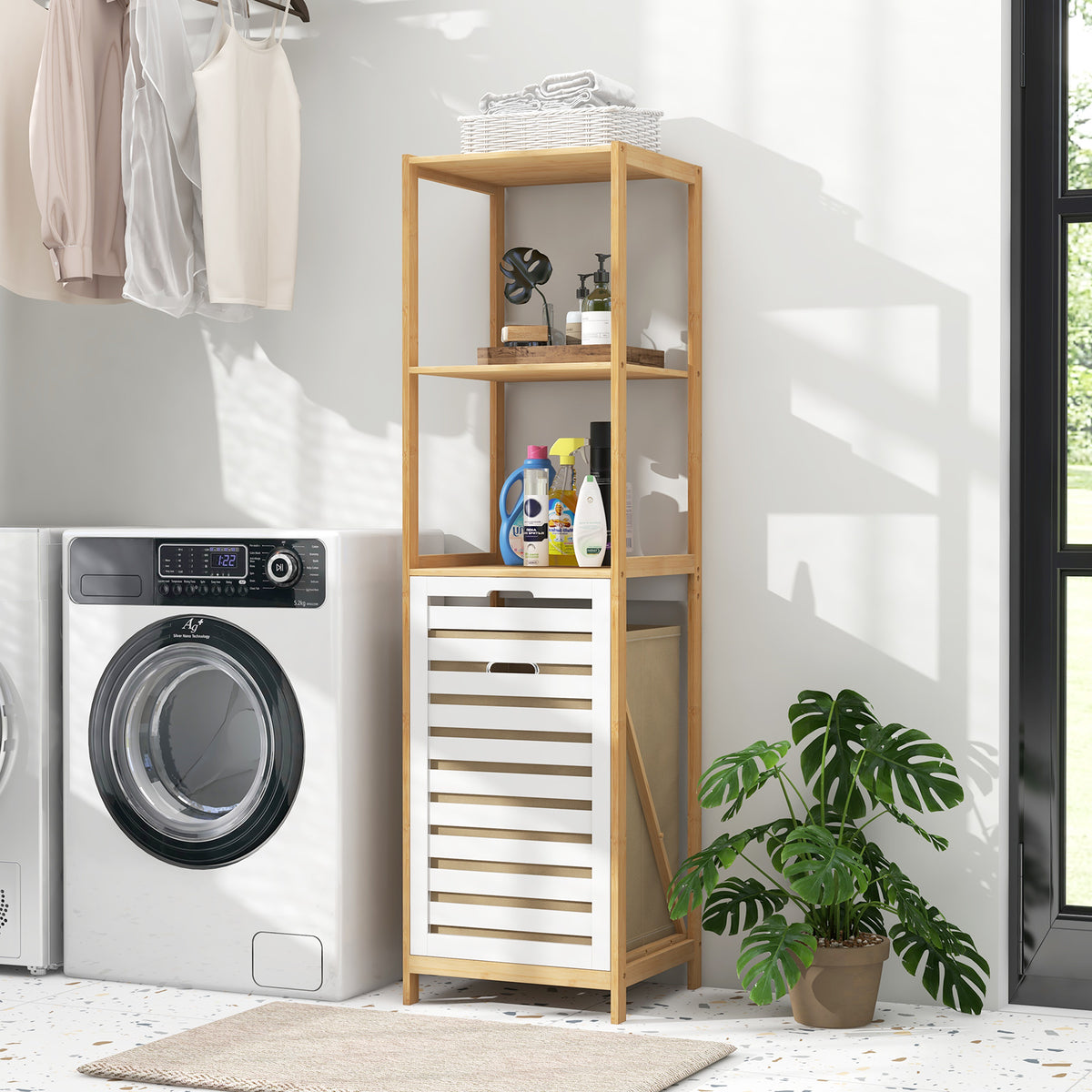 3-Tier Tilt-Out Laundry Hamper with Storage Shelves for Room