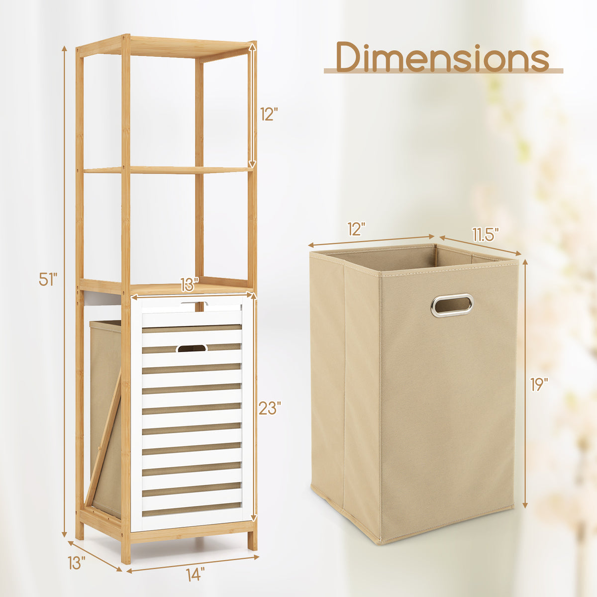 3-Tier Tilt-Out Laundry Hamper with Storage Shelves for Room