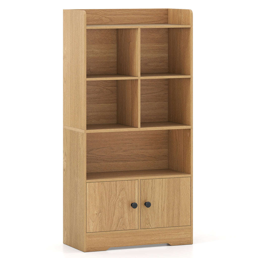 4-Tier Bookshelf with Cubes & 2-Door Cabinet - Natural