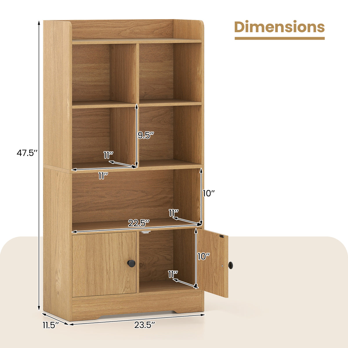 4-Tier Bookshelf with Cubes & 2-Door Cabinet - Natural