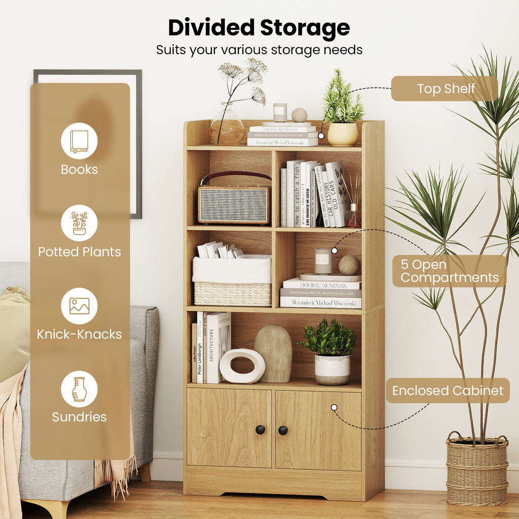 4-Tier Bookshelf with Cubes & 2-Door Cabinet - Natural