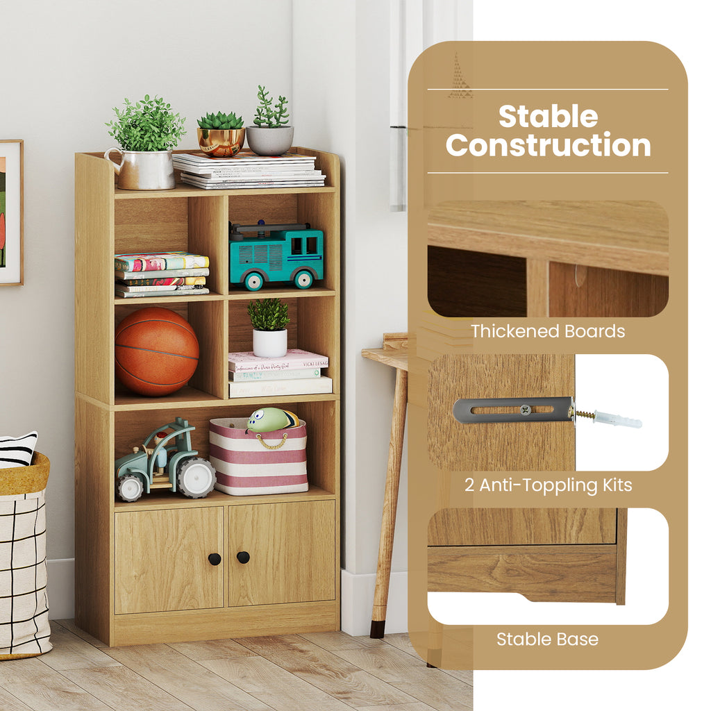 4-Tier Bookshelf with Cubes & 2-Door Cabinet - Natural