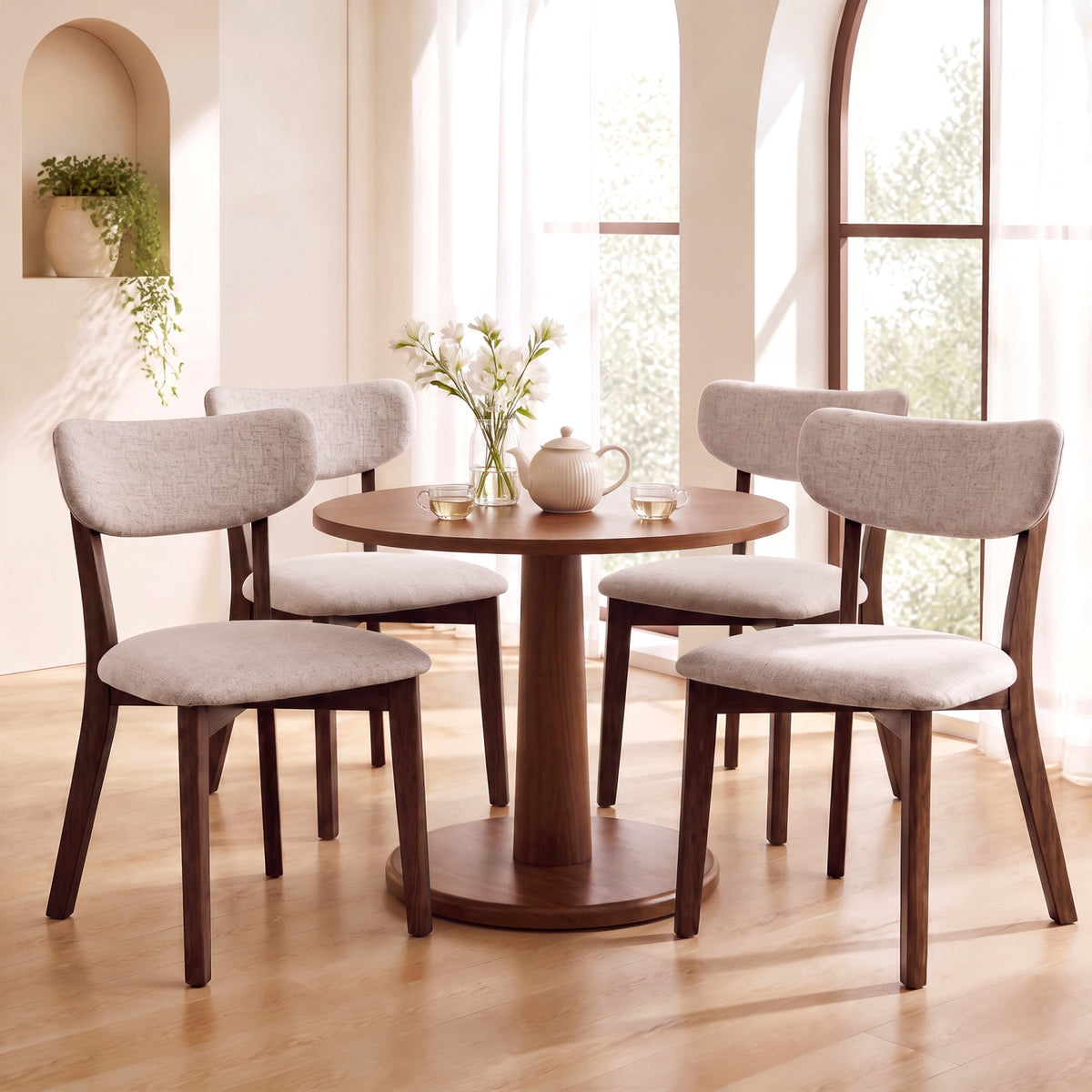 Upholstered Dining Chairs Set of 4 with Curved Backrest - Brown