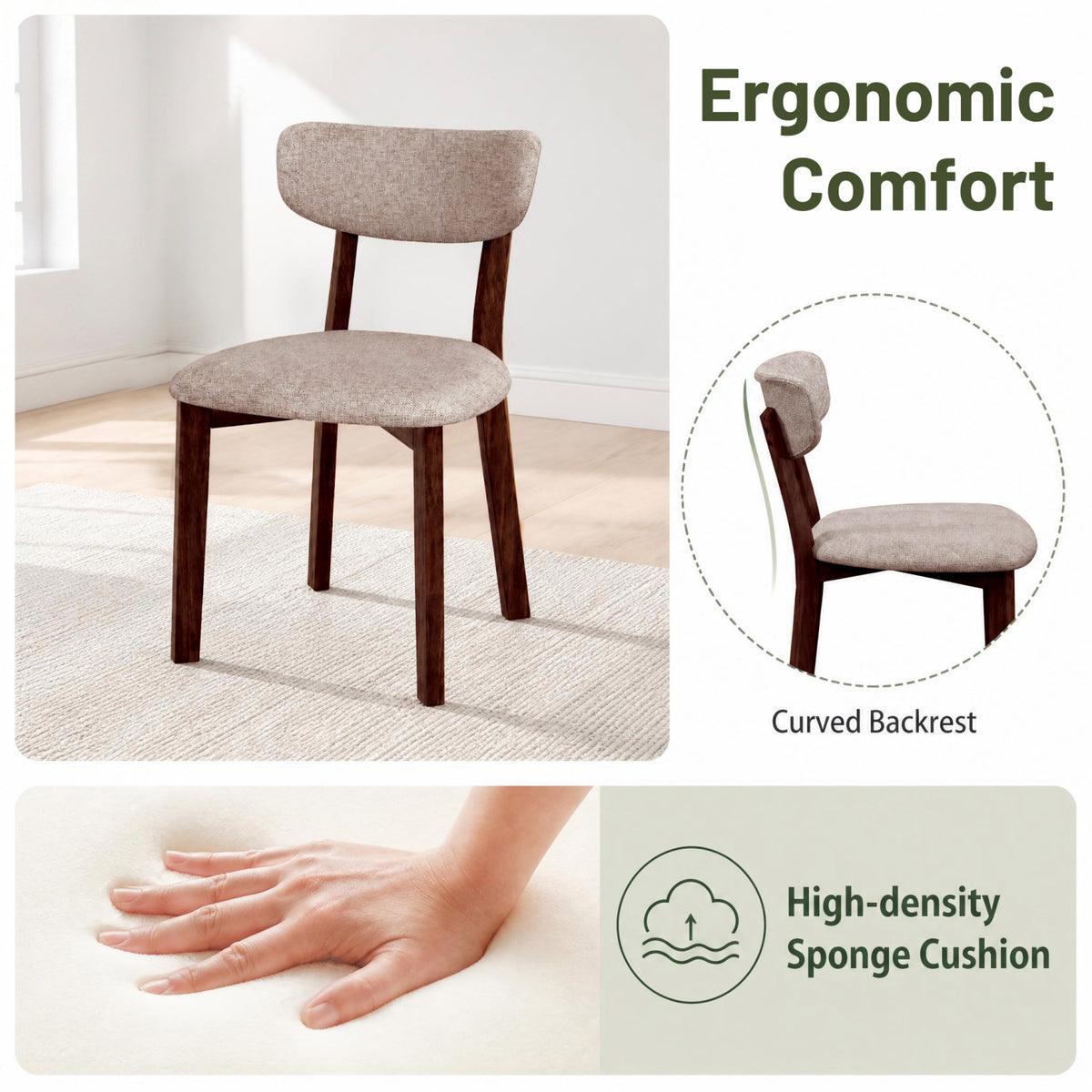 Upholstered Dining Chairs Set of 4 with Curved Backrest - Brown