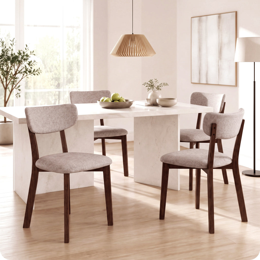 Upholstered Dining Chairs Set of 4 with Curved Backrest - Brown