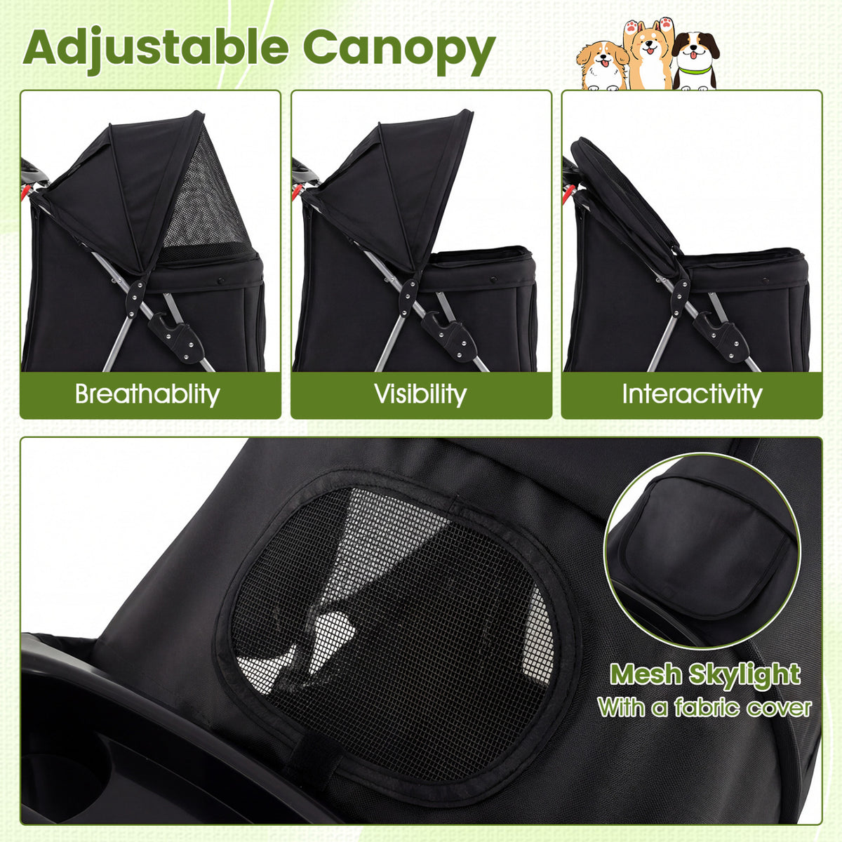 Foldable 4-Wheel Pet Stroller for Small Dogs Cats up to 33 lbs with Basket & Cup Holders - Black
