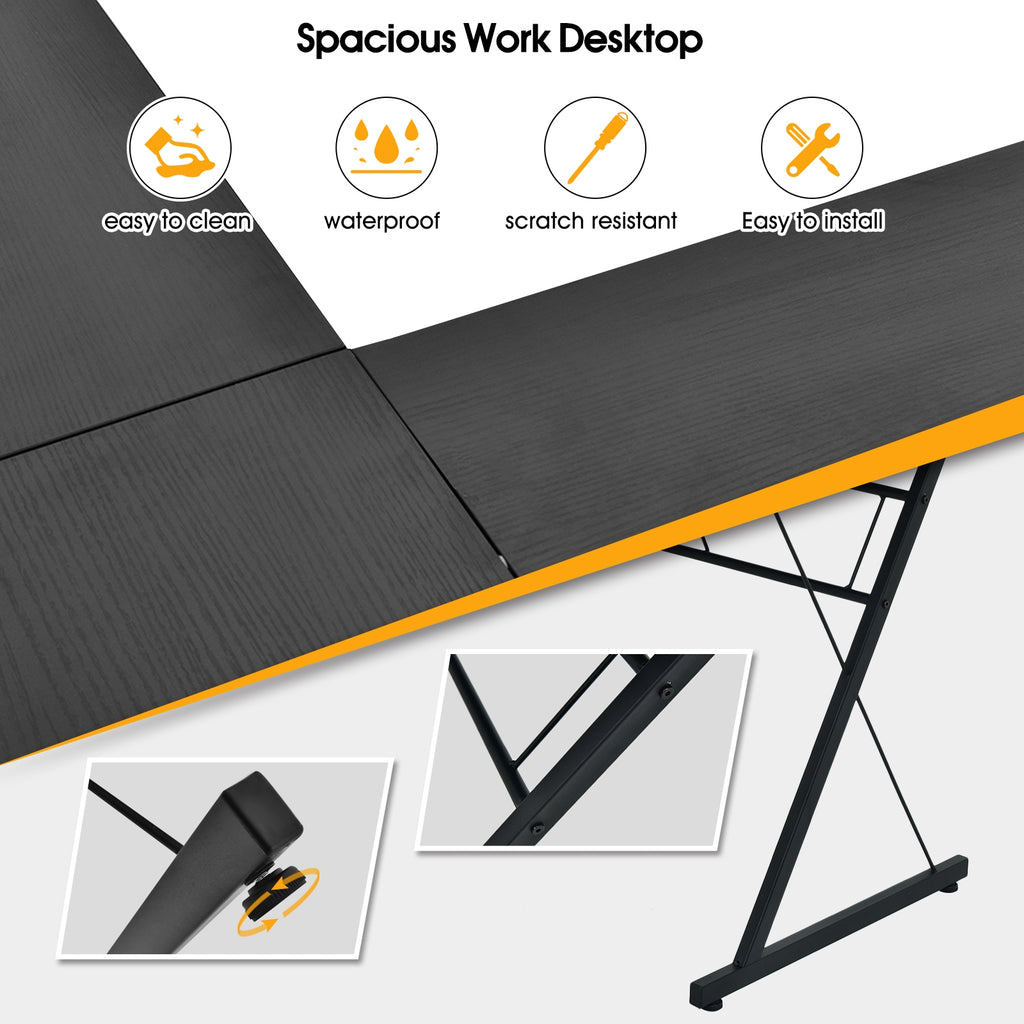 59 Inch L-Shaped Corner Computer Desk - Black