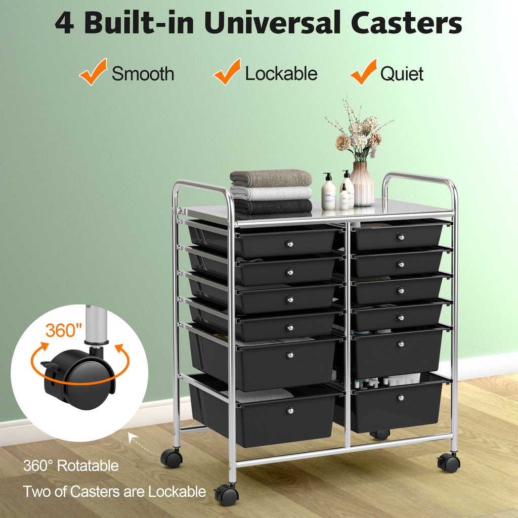 12-Drawer Rolling Storage Cart - Black