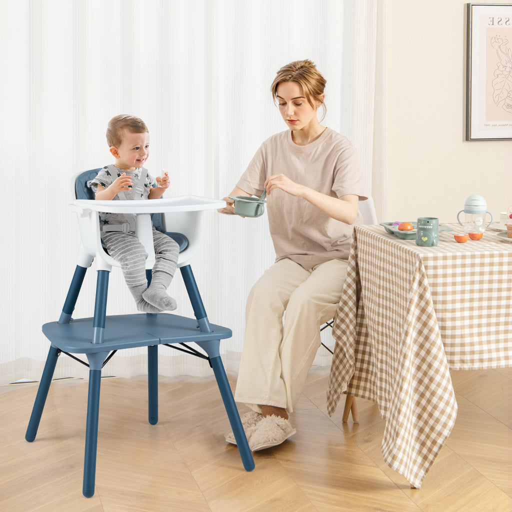 4-in-1 Baby Convertible Toddler Table and Chair Set with PU Cushion - Blue