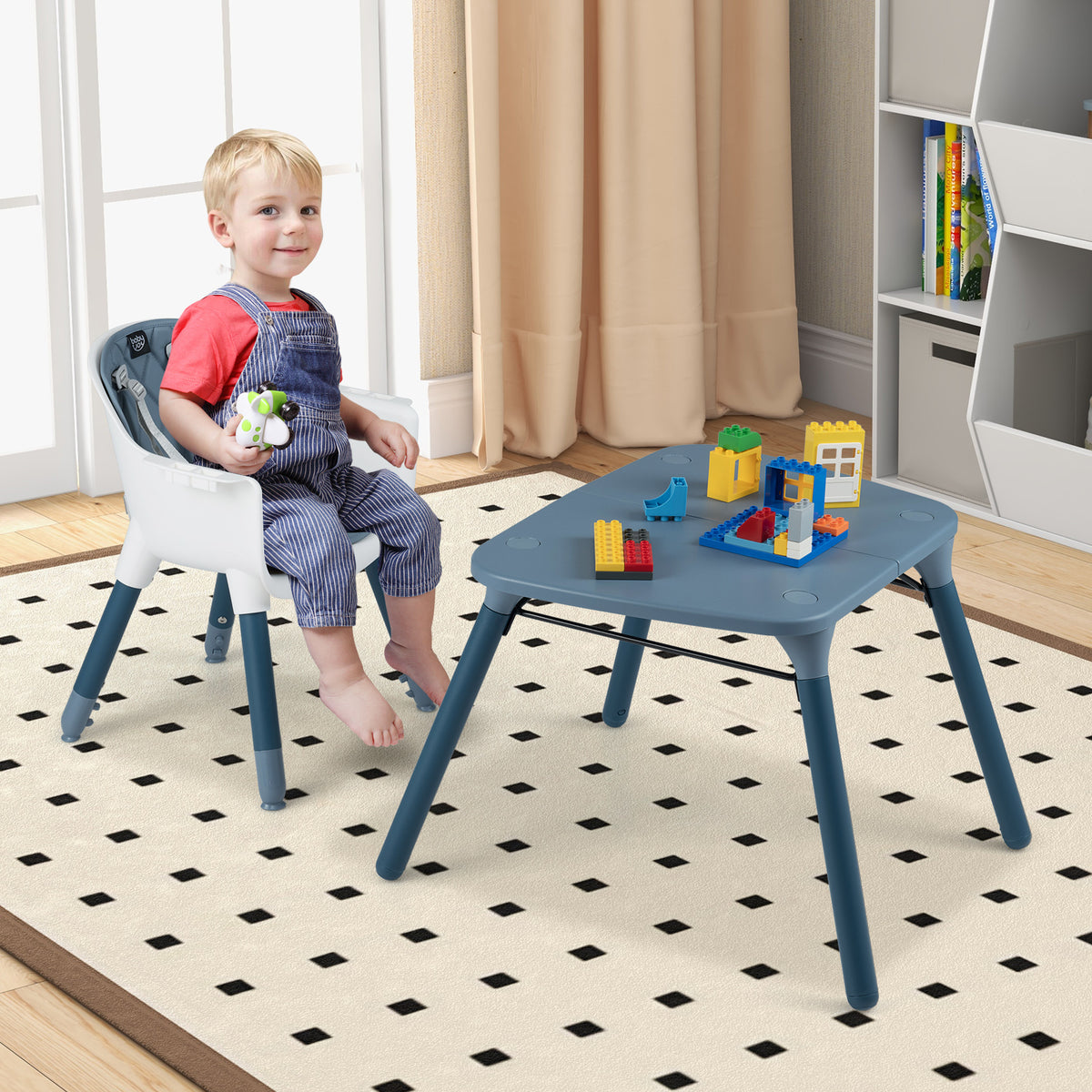 4-in-1 Baby Convertible Toddler Table and Chair Set with PU Cushion - Blue