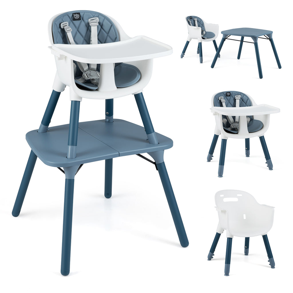 4-in-1 Baby Convertible Toddler Table and Chair Set with PU Cushion - Blue